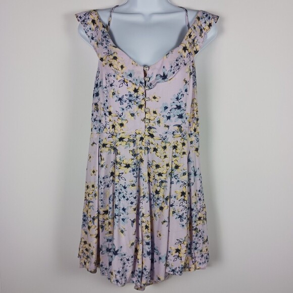 Bongo Floral Ruffled Short Romper Skort Size L Off Shoulder - Picture 1 of 10